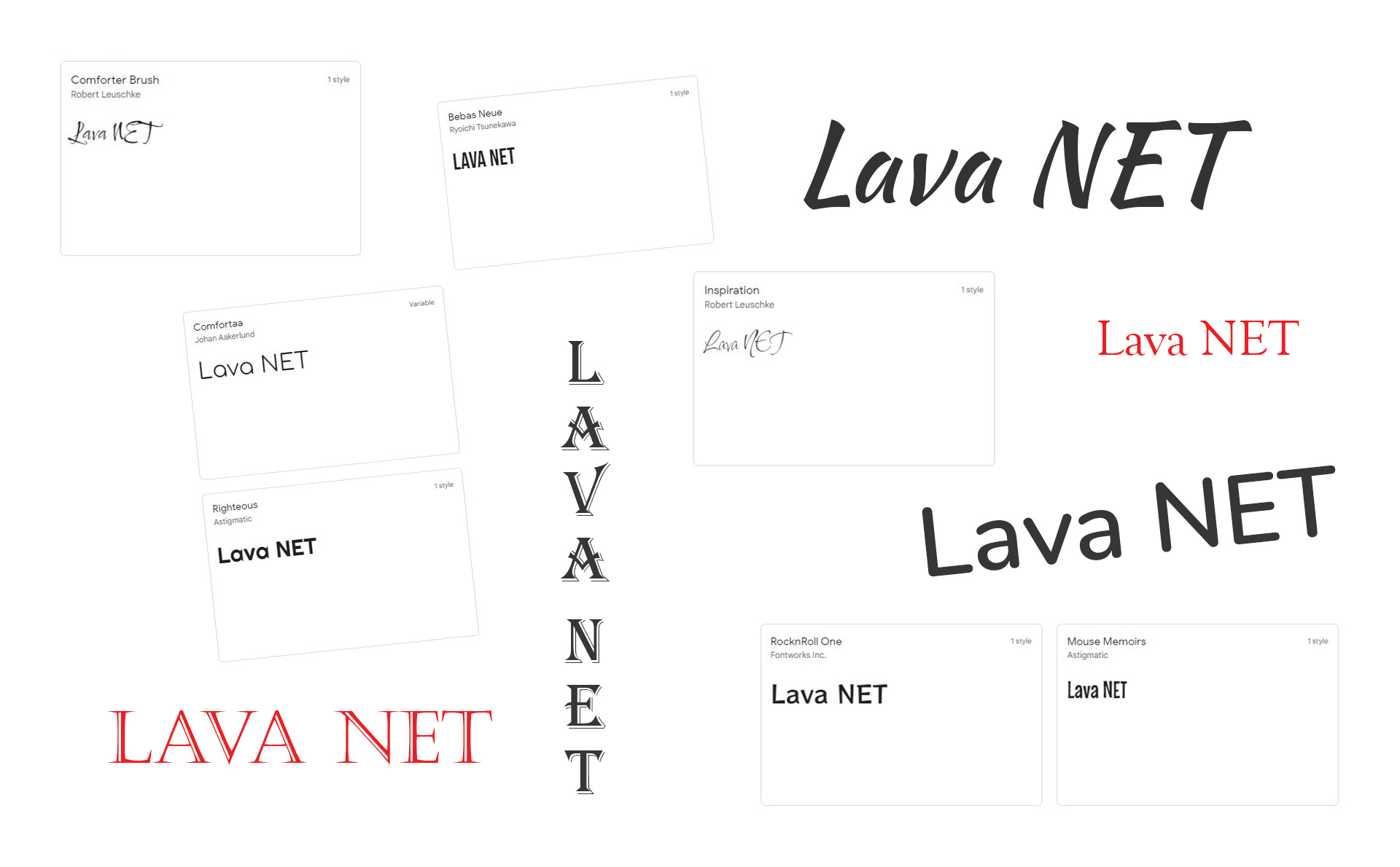 Fontovi u web dizajnu kao primeri na Lava Net logo-u.