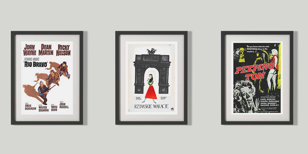 Tri plakata filmova: Rio Bravo, Roman Holiday i Peeping Tom.