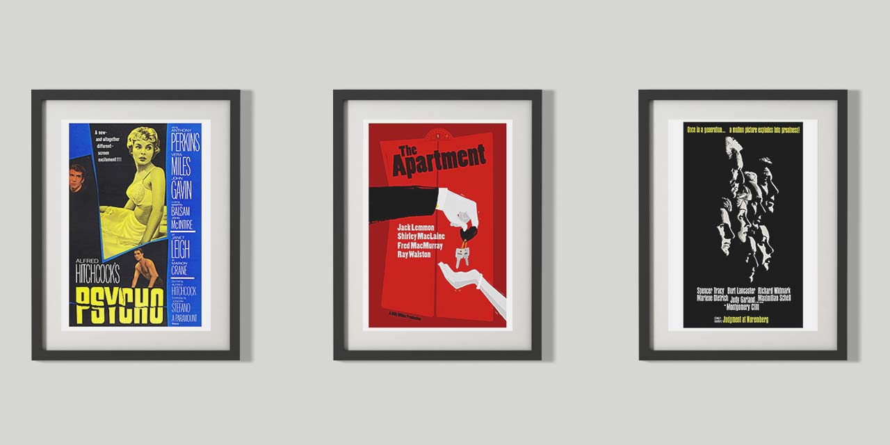 Tri plakata filmova: Psycho, The Apartment i Judgment at Nuremberg.
