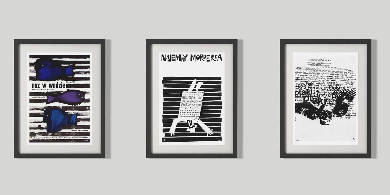 Tri plakata filmova: Knife in the Water, The Hitman, Damiano Damiani i The Birds.