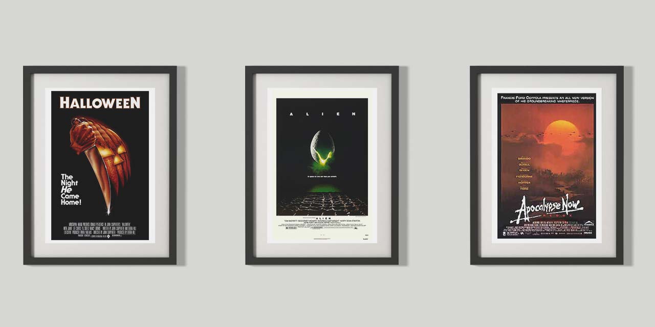 Tri plakata filmova: Halloween, Alien i Apocalypse Now.