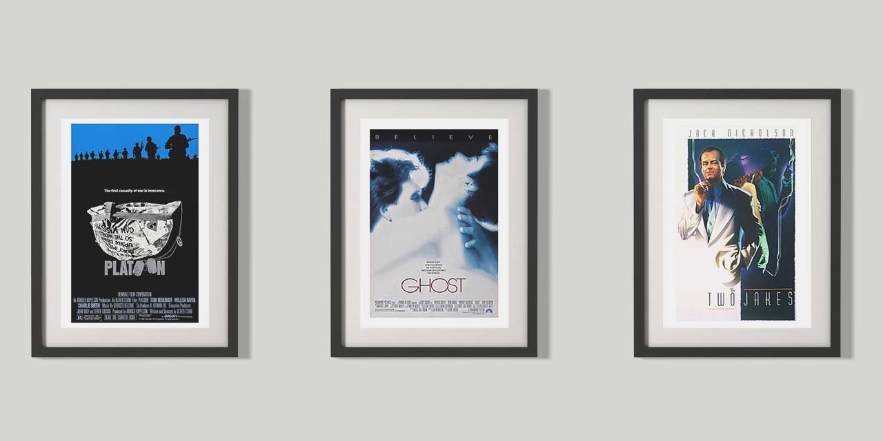 Tri plakata filmova: Platoon, Ghost i The Two Jakes.