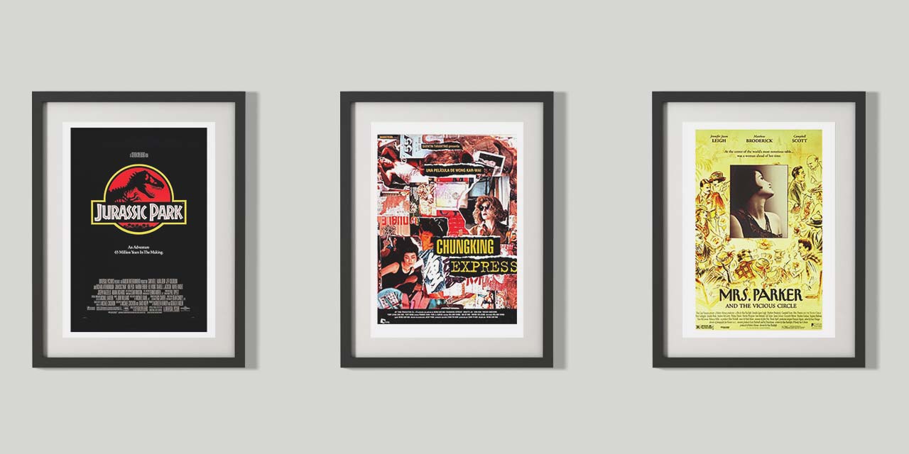 Tri plakata filmova: Jurassic Park, Chungking Express i Mrs Parker & the Vicious Circle.