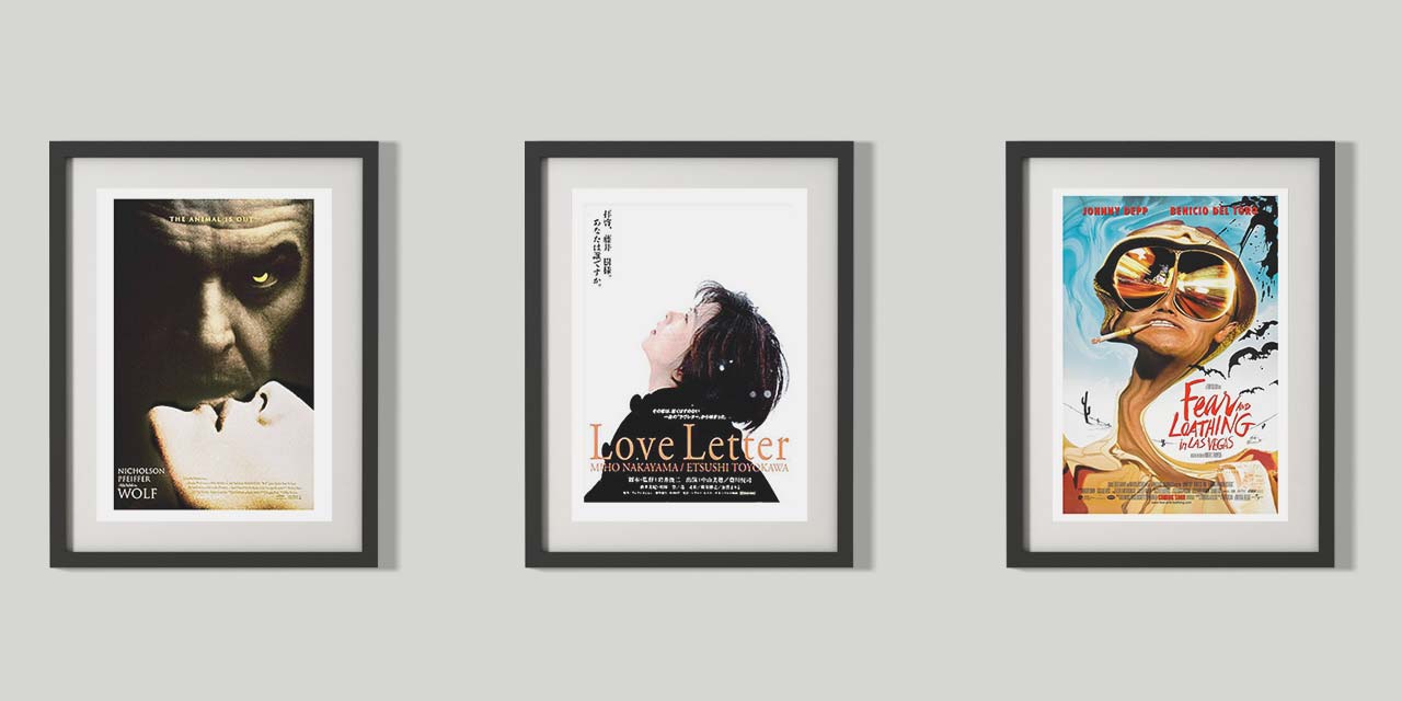 Tri plakata filmova: Wolf, Love Letter i Fear and Loathing in Las Vegas.