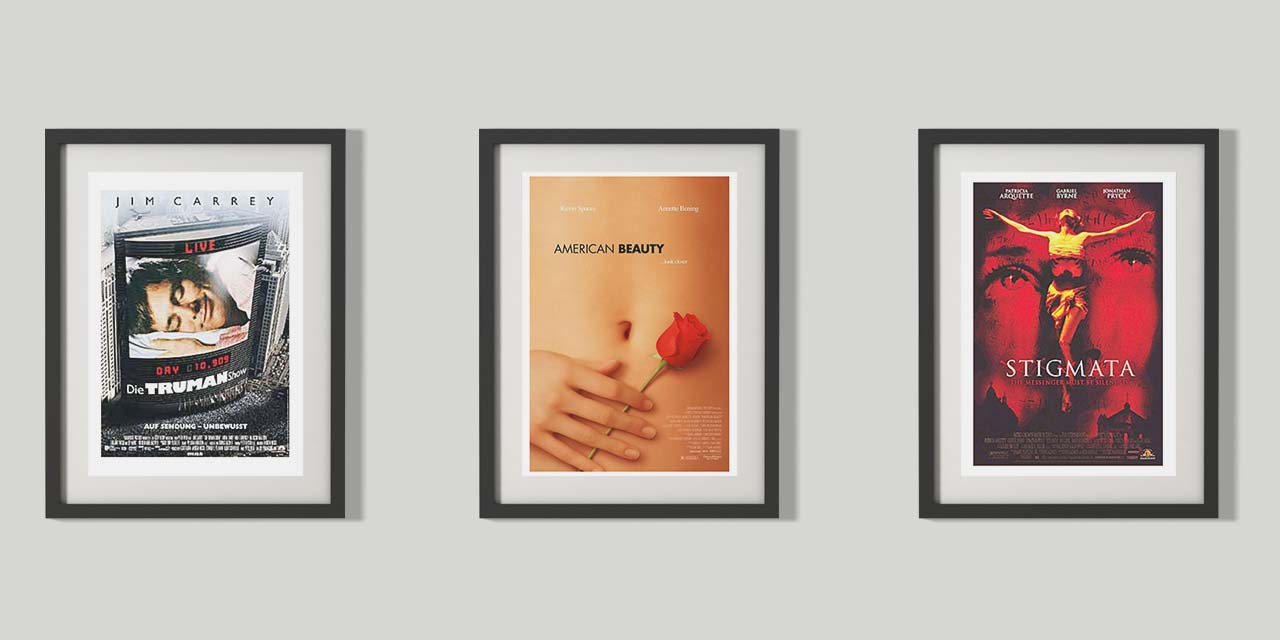 Tri plakata filmova: The Truman Show, American Beauty i Stigmata. 
