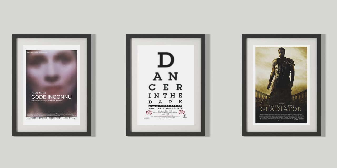 Tri plakata filmova: Code Unknown, Dancer in the Dark i Gladiator.