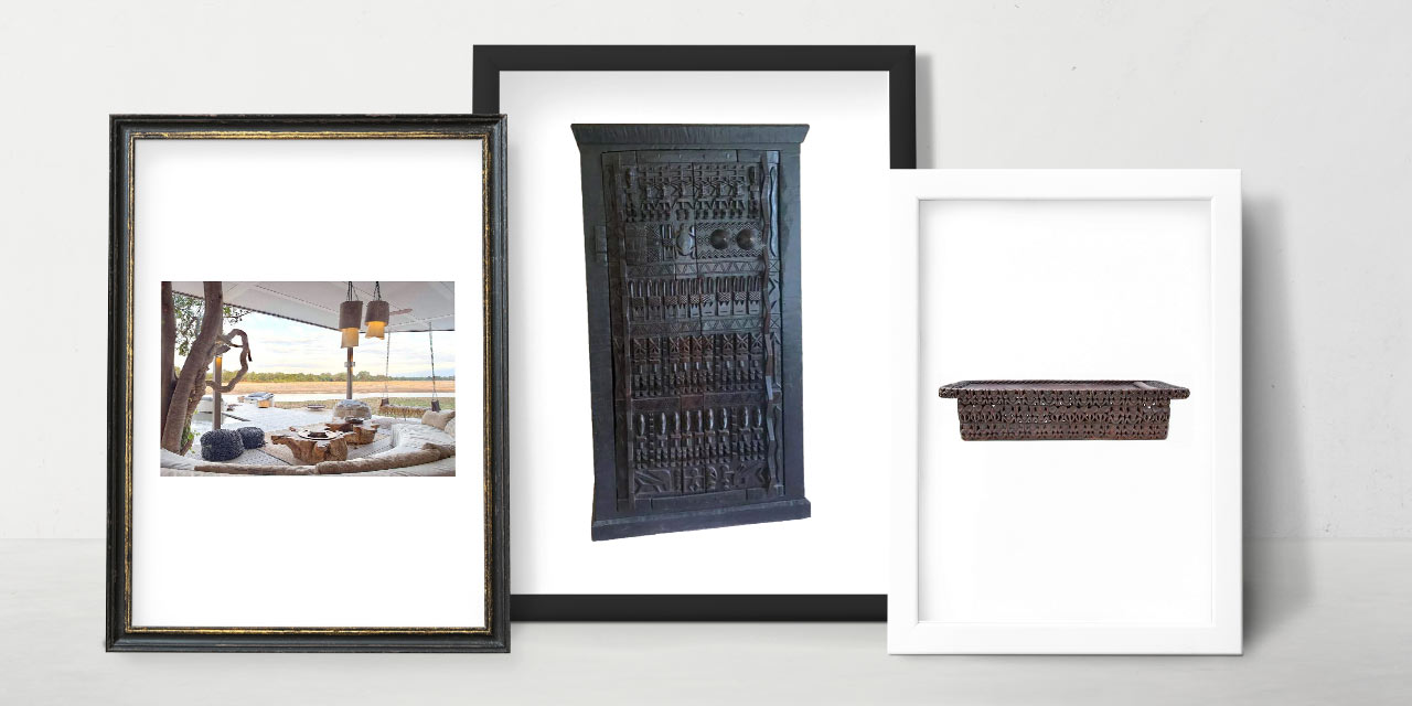 Afrički paterni u dizajnu - Lava NET Safari lodge, Dogon ručno rezbarena ormar i ručno rezbareni Bamileke krevet.