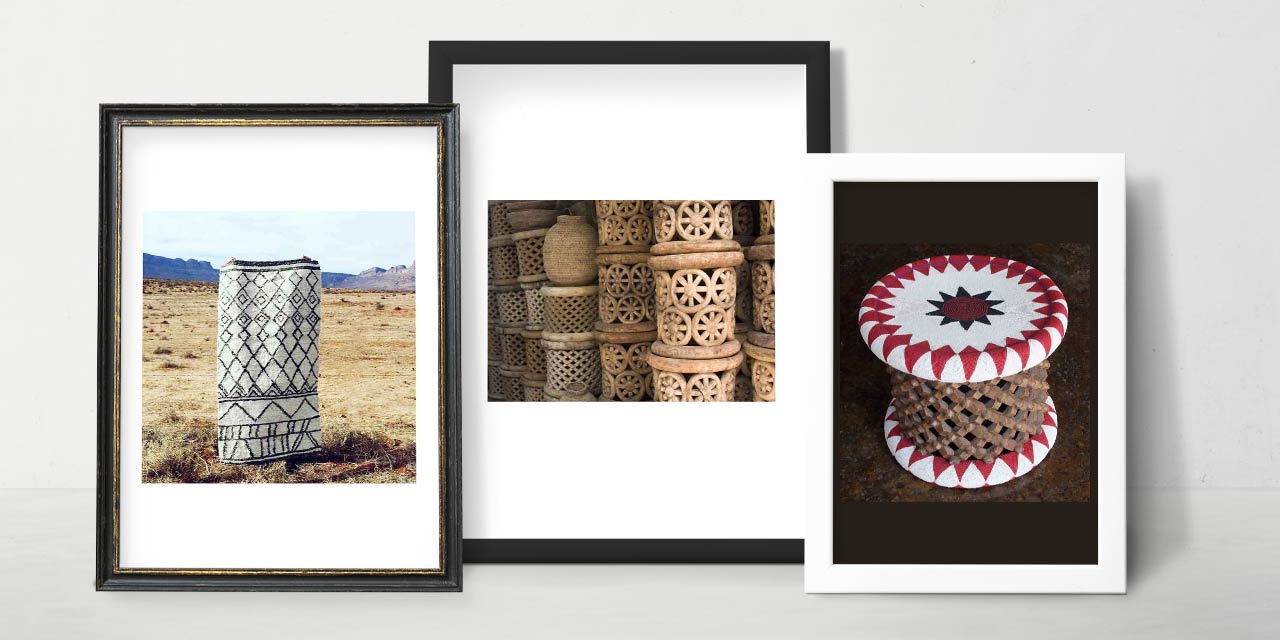 Afrički paterni u dizajnu - Lava NET Ručno tkan tepih od 100% vune i Bamileke ručno rezbarene stolice.