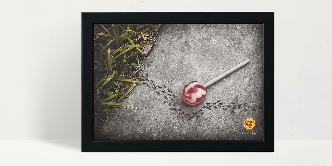 Marketing - reklame koje će vas nasmejati i oduševiti - Lava NET Chupa Chups lizalica bez šećera ispuštena na trotoar gde je mravi zaobilaze.