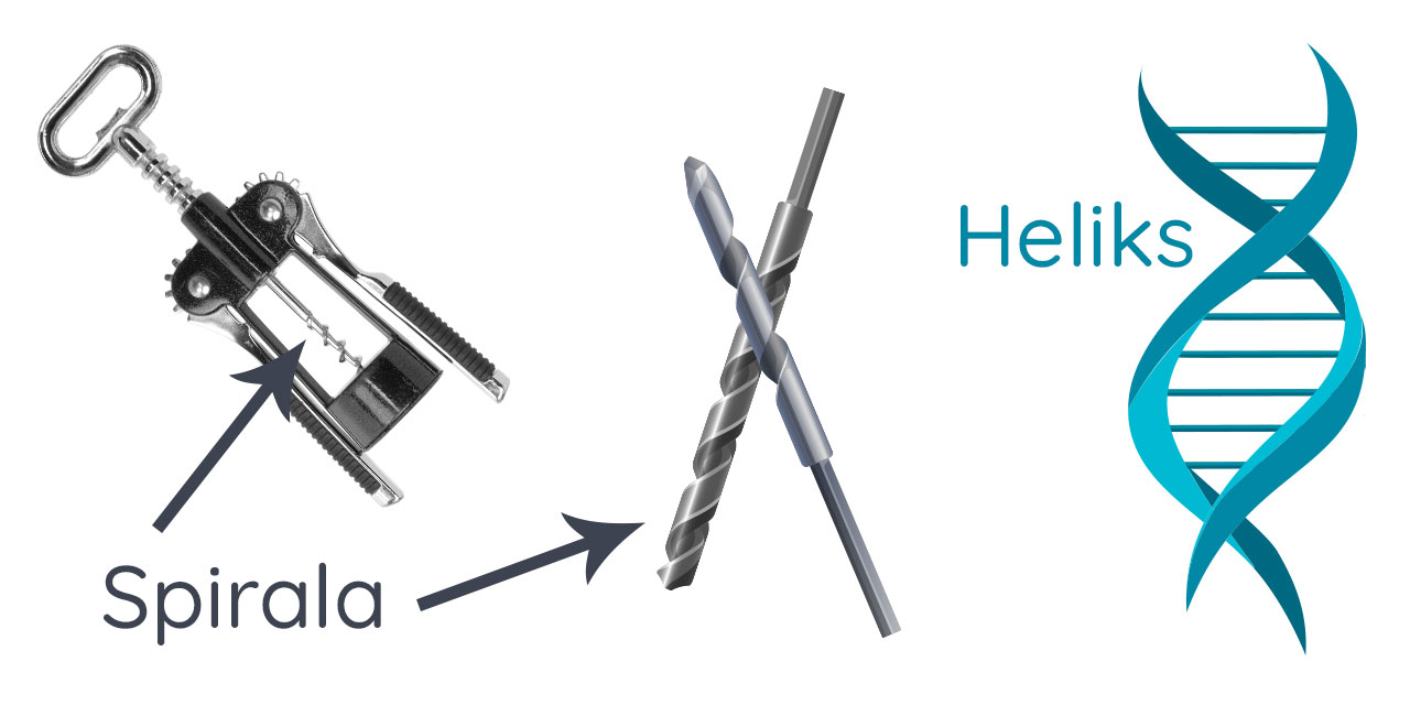 Kako napraviti logo - Lava NET Spirale kao univerzalni oblik za logo-e: otvarač za vinske flaše, dve burgije i DNK spirala.